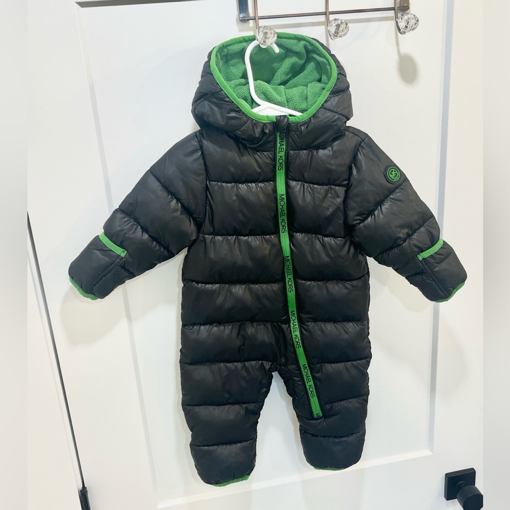 Michael Kors Black Puffer One Piece Full Body Active Winter Snow Suit, 6-12 M